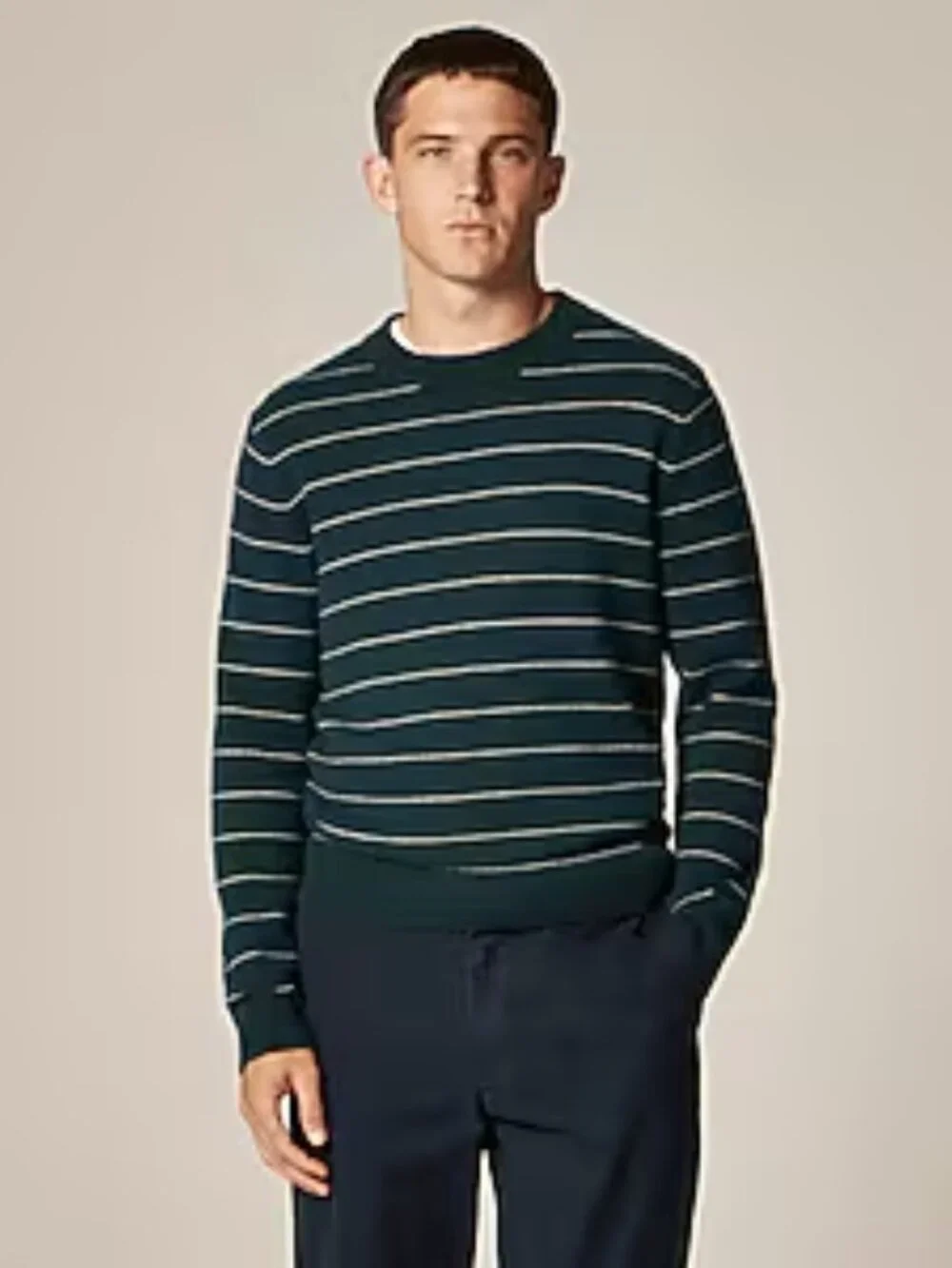 J. Crew Luxe Midweight Cashmere Crewneck Sweater in Green Ivory Stripe XL NWT